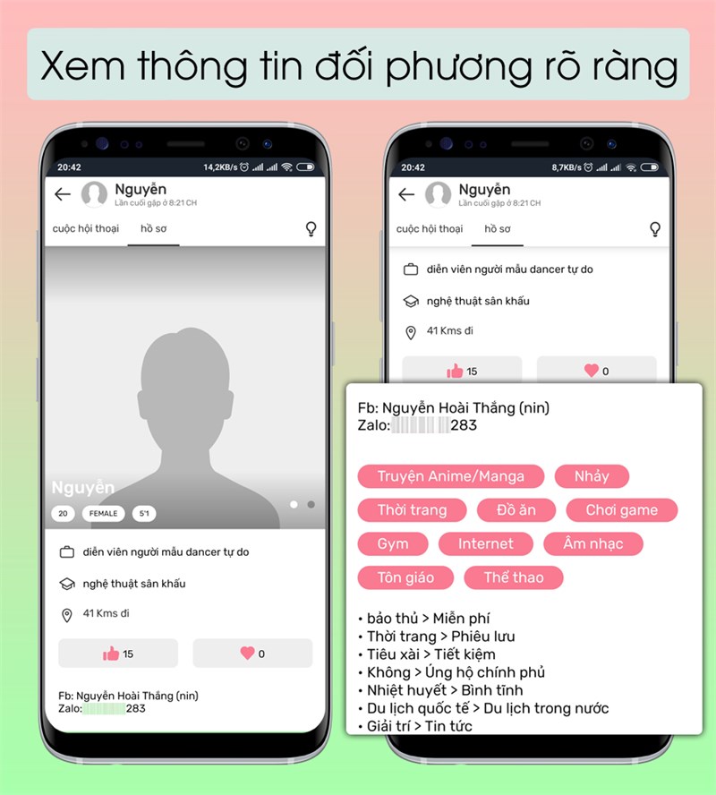Profoundly hiển thị đầy đủ c&aacute;c th&ocirc;ng tin về người đối diện
