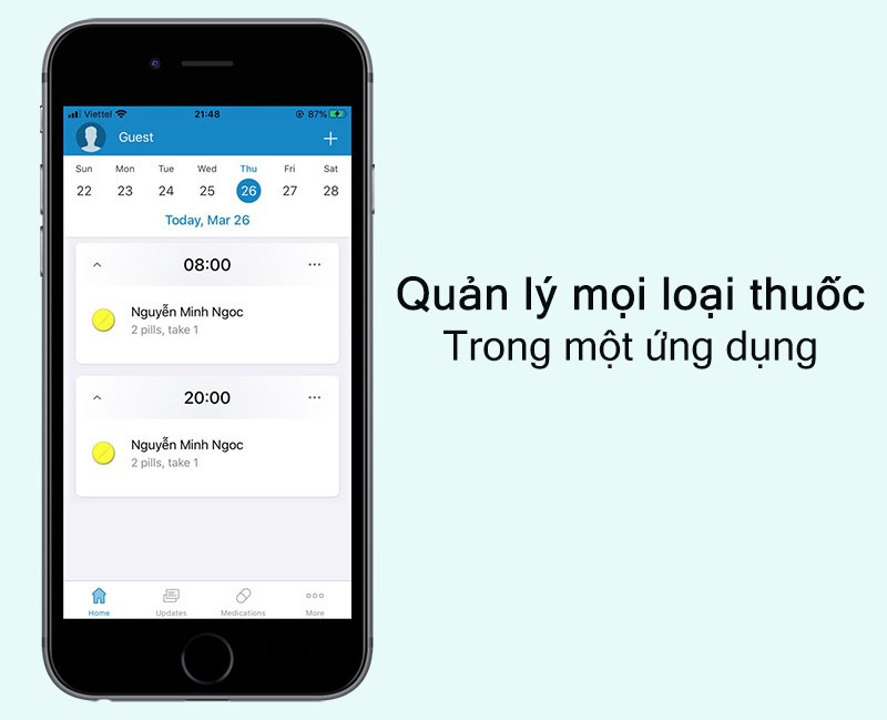 Trang chủ ứng dụng Nhắc nhở uống thuốc- Medisafe
