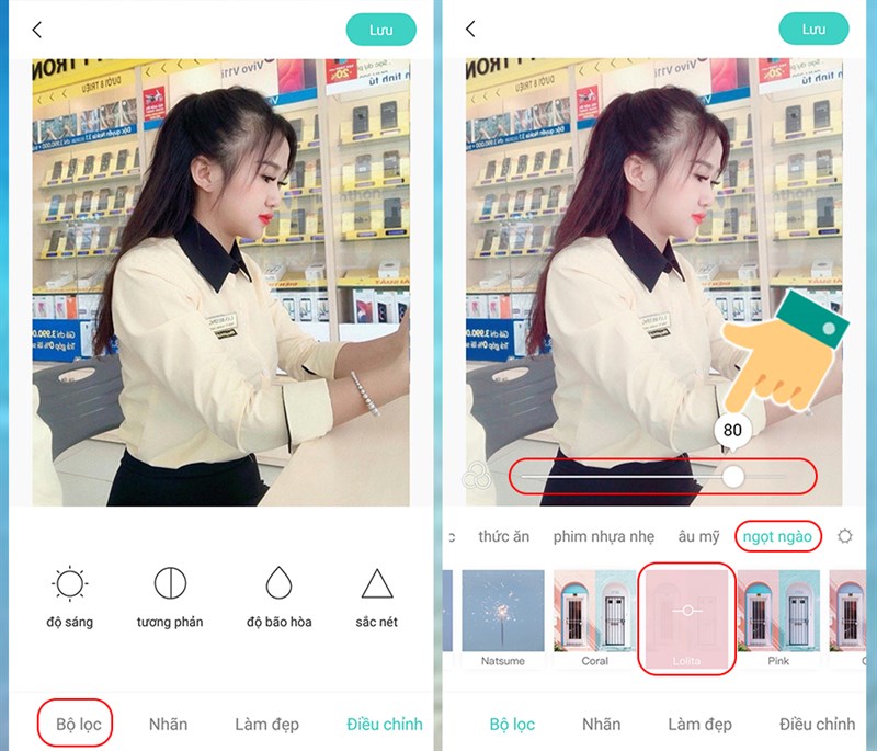 Chọn bộ lọc Lotita trên FaceU