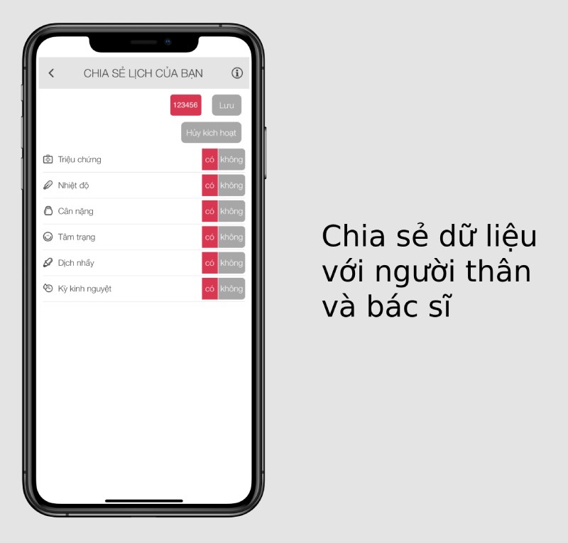 Chia sẻ dữ liệu với người th&acirc;n v&agrave; b&aacute;c sĩ với ứng dụng Lịch rụng trứng Ladytimer.