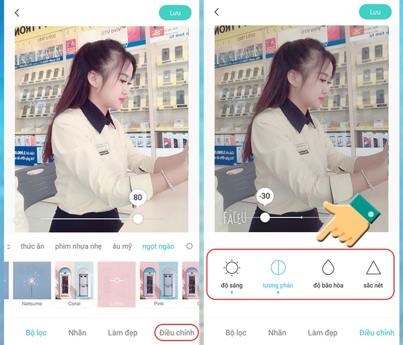 Điều chỉnh trên ứng dụng FaceU