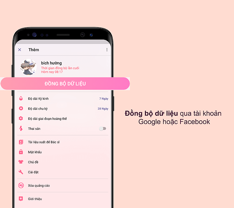  Đồng bộ dữ liệu th&ocirc;ng qua t&agrave;i khoản Google hoặc Facebook