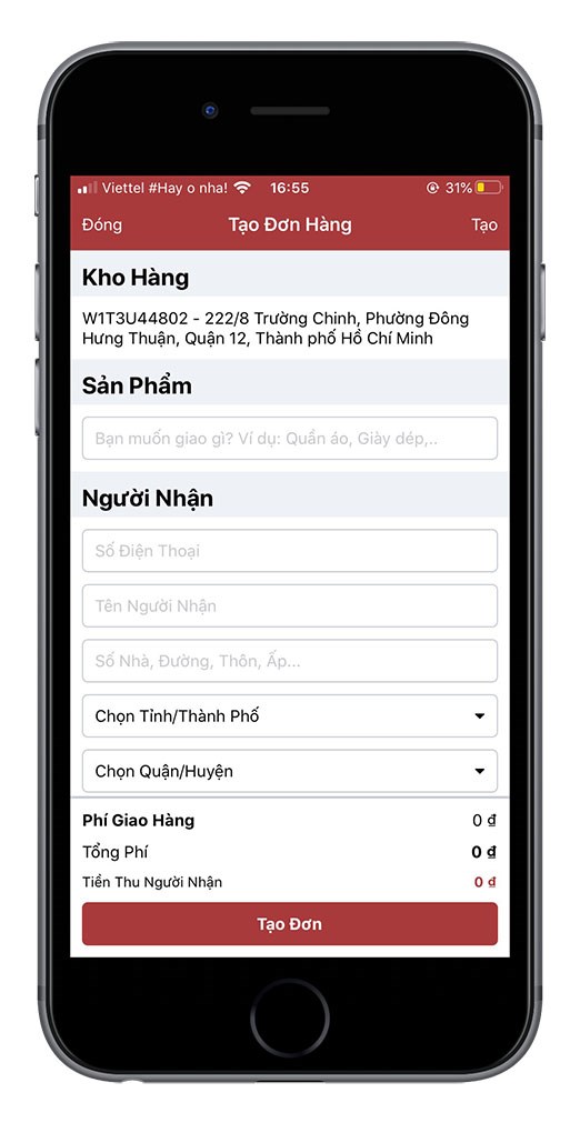 Tạo đơn hàng trên ứng dụng SuperShip- Giao hàng siêu đẳng trên điện thoại