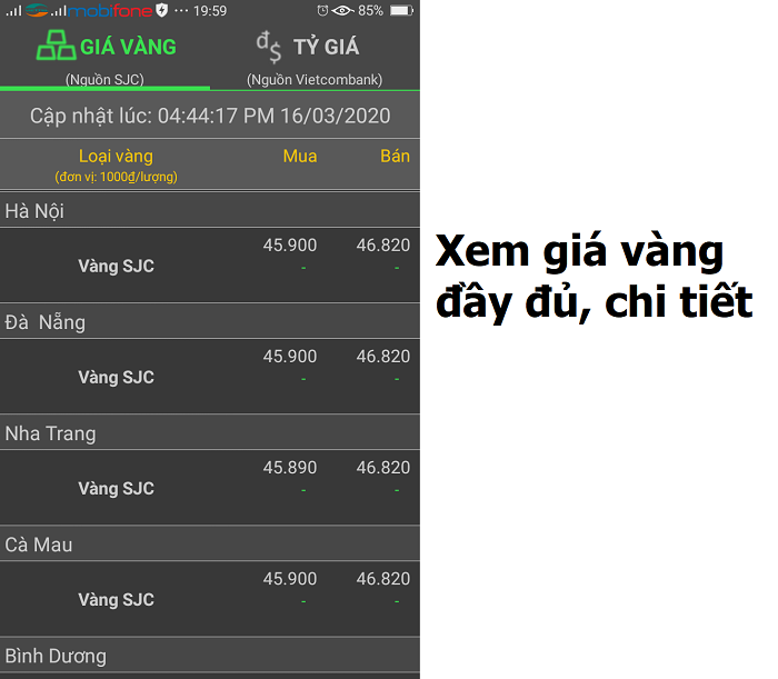 Xem giá vàng đầy đủ, chi tiết