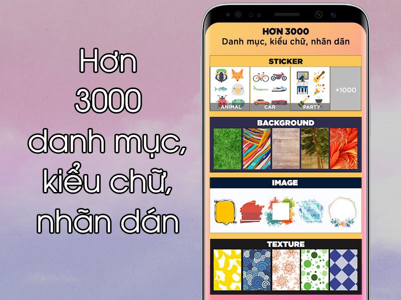 Hơn 3000 danh mục, kiểu chữ, nhãn dán