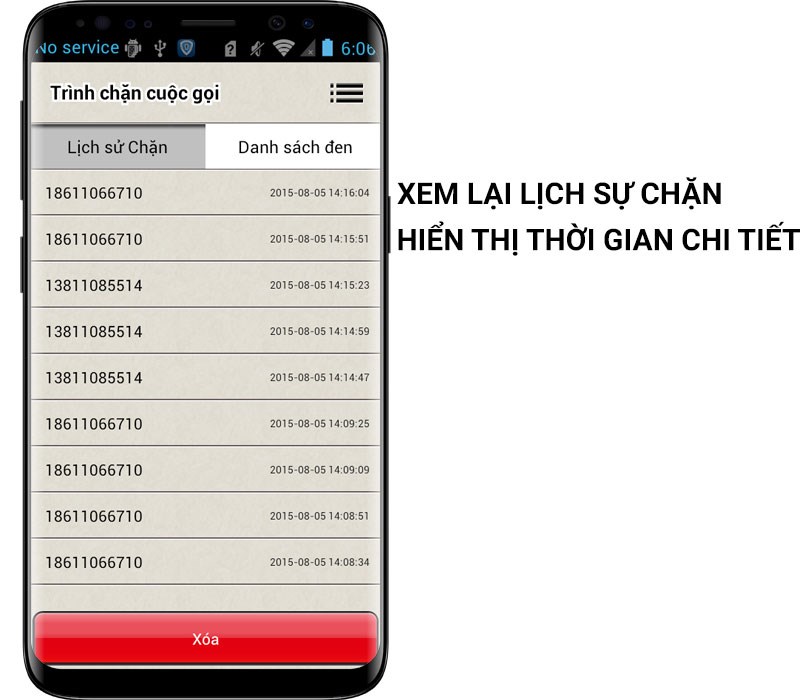 Xem lại lịch sử các cuộc gọi bị chặn đã gọi đến
