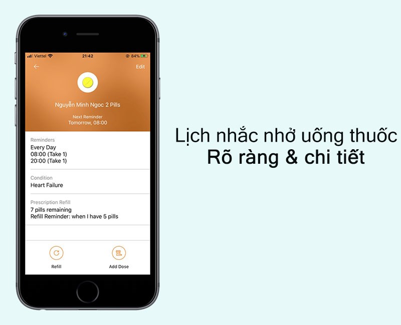 Lịch nhắc nhở uống thuốc trên ứng dụng Nhắc nhở uống thuốc- Medisafe