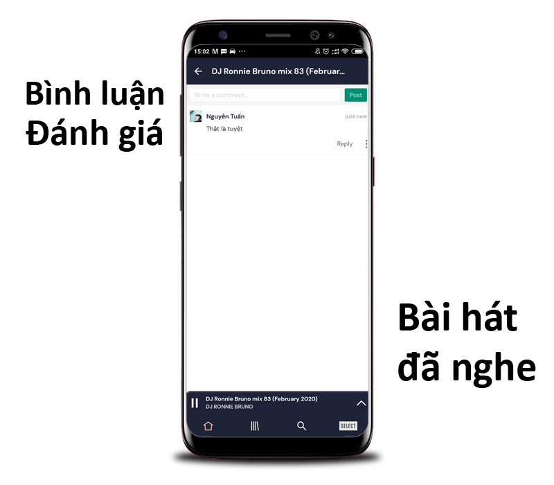 Bạn c&oacute; thể b&igrave;nh luận đ&aacute;nh gi&aacute; c&aacute;c bản nhạc đ&atilde; nghe tr&ecirc;n Mixcloud