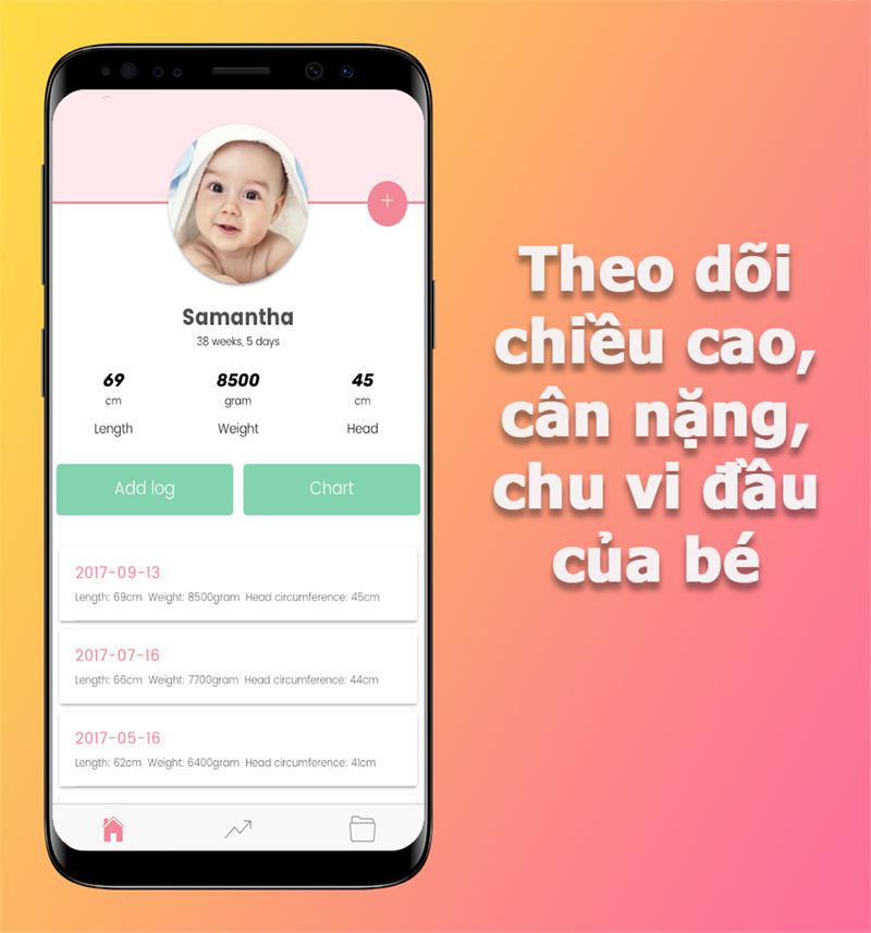  theo dõi chiều cao, cân nặng, chu vi đầu của bé