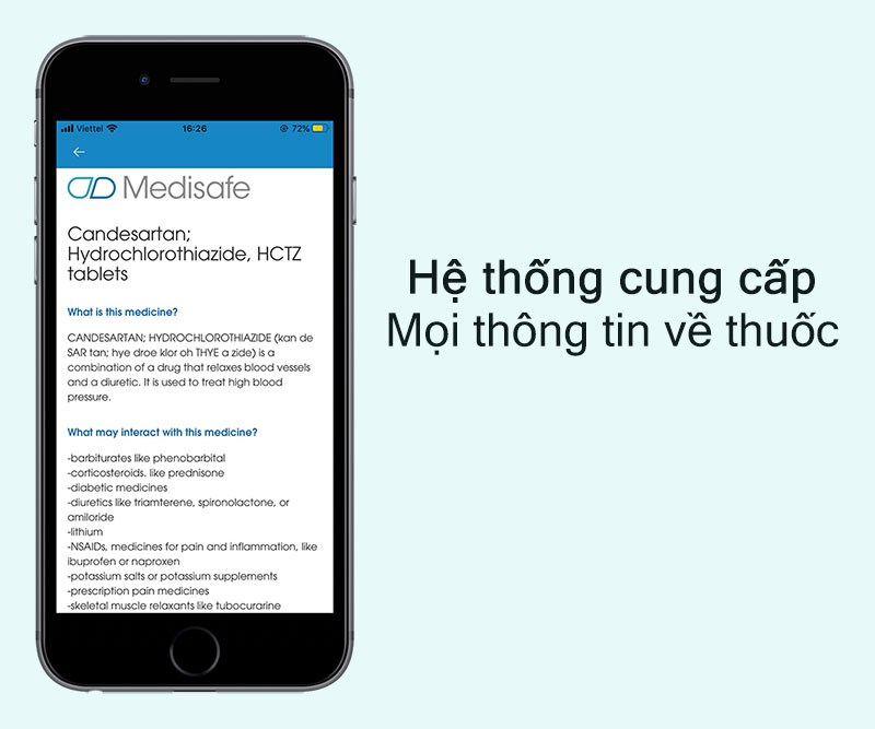 Tất cả thông tin về thuốc được cung cấp trên ứng dụng Nhắc nhở uống thuốc-Medesafe