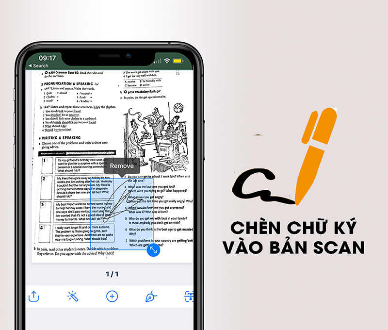 Ch&egrave;n chữ k&yacute; v&agrave;o bản scan