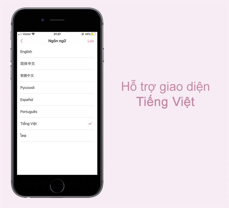 Giao diện tiếng Việt trên ứng dụng Lịch kinh nguyệt & Tính ngày rụng trứng