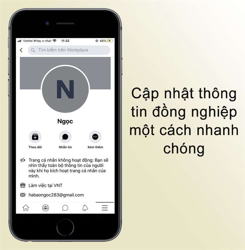 Trang c&aacute; nh&acirc;n của đồng nghiệp tr&ecirc;n ứng dụng Workplace by Facebook