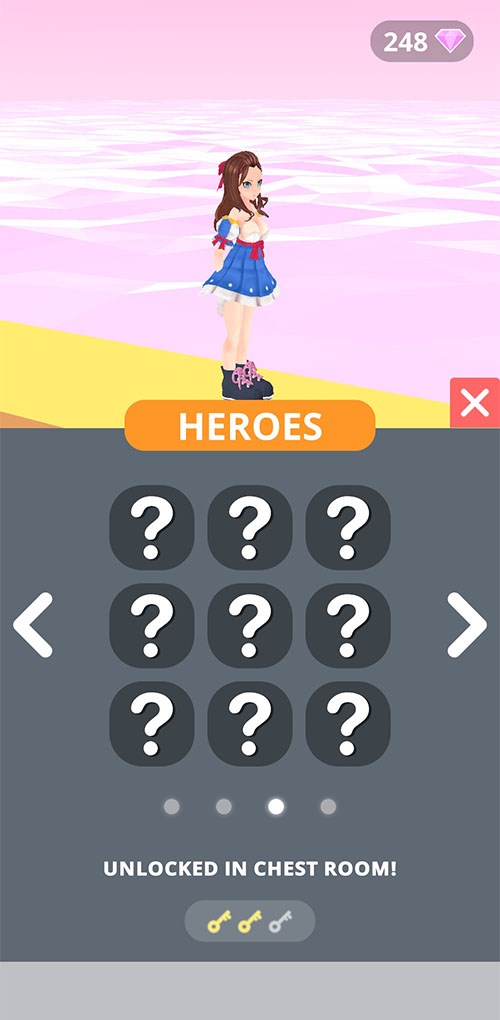 thu thập đủ 3 ch&igrave;a kh&oacute;a để mở nh&acirc;n vật Heroes