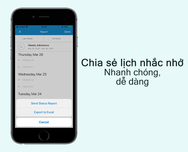 Chia sẻ lịch uống thuốc trên ứng dụng Nhắc nhở uống thuốc- Medisafe