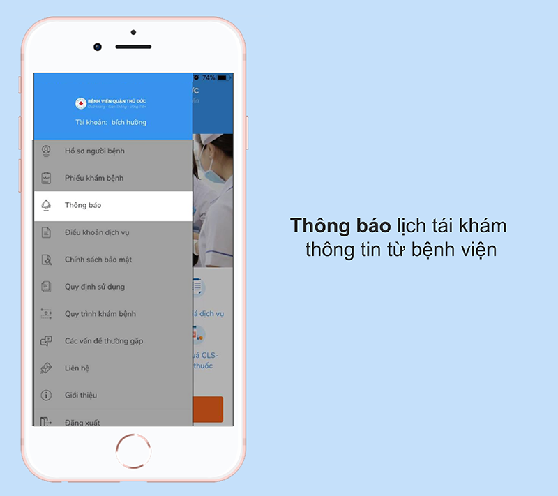 Ứng dụng thông báo lịch tái khám và các thông tin từ bệnh viện
