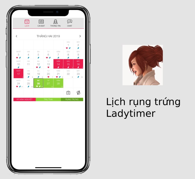 Giao diện ứng dụng Lịch rụng trứng Ladytimer