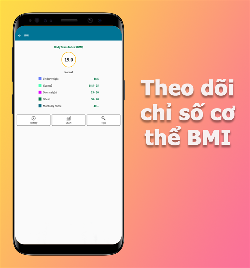 theo dõi chỉ số BMI trong Weight Gain Calculator 