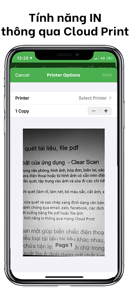 tính năng in thông qua cloud print
