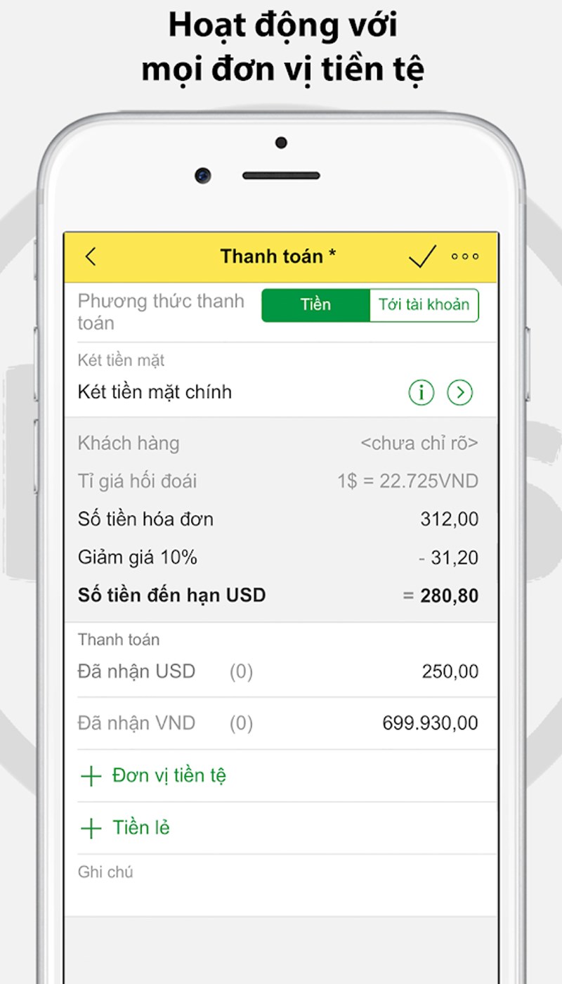Dễ dàng chuyển đổi loại tiền tệ