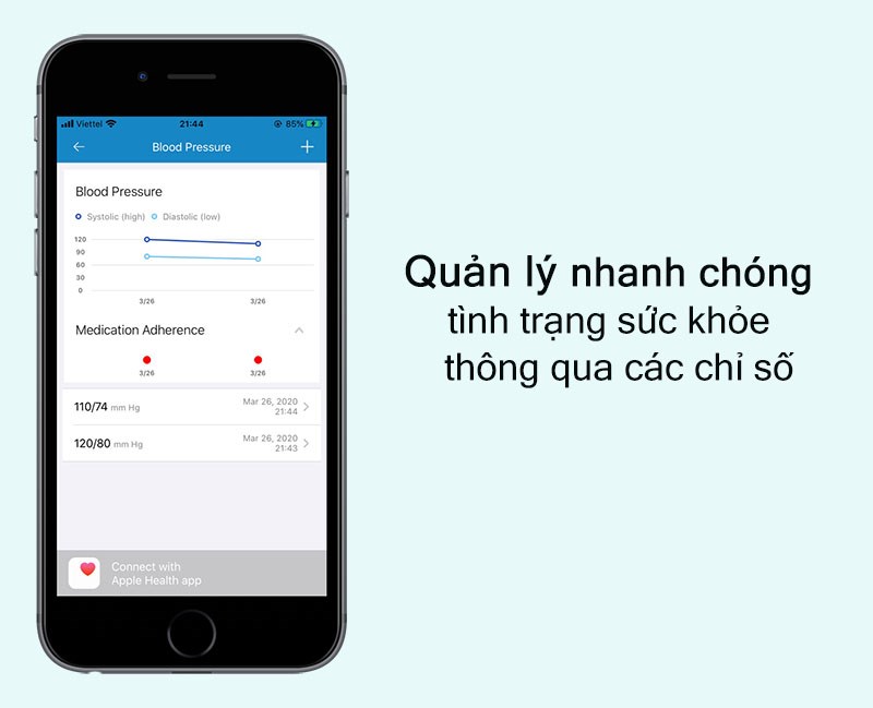 Thông số huyết áp trên ứng dụng Nhắc nhở uống thuốc- Medisafe