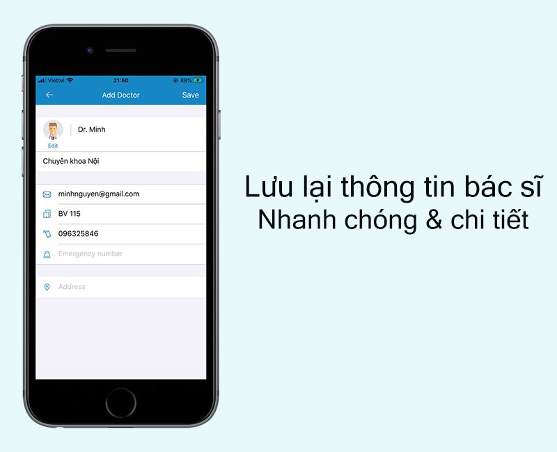 Thông tin bác sĩ trên ứng dụng Nhắc nhở uống thuốc- Medisafe