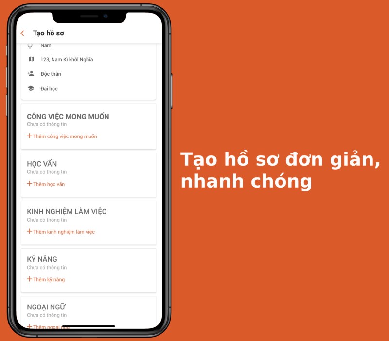 Tạo hồ sơ với ứng dụng JobNow