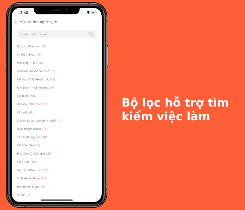 Bộ lọc hỗ trợ t&igrave;m kiếm việc l&agrave;m tr&ecirc;n JobNow