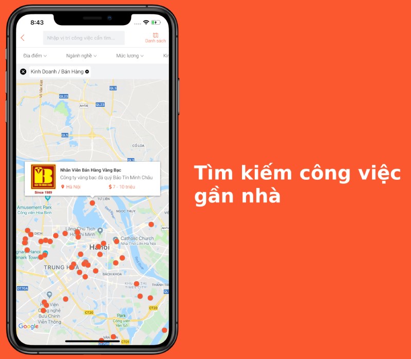 T&igrave;m việc gần nh&agrave; với ứng dụng JobNow