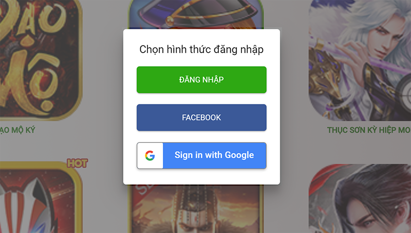 Chọn hình thức đăng nhập