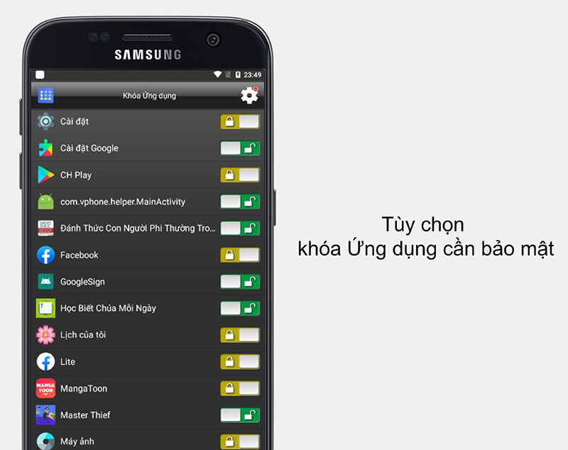 Tùy chọn khóa Ứng dụng cần bảo mật