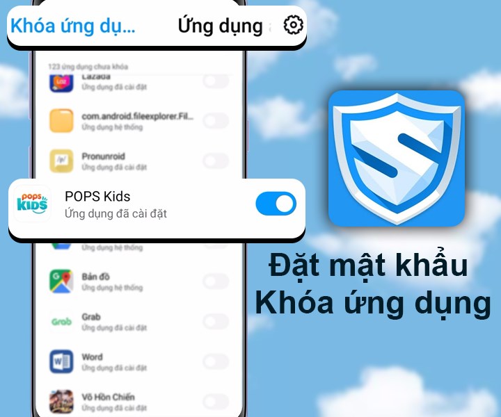 Đặt mật khẩu để tránh bé dùng trong thời gian phụ huynh không kiểm soát trên ứng dụng POPS Kid