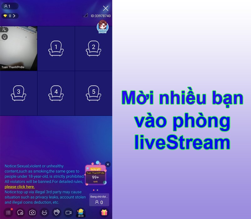 Mời những người bạn v&agrave;o ph&ograve;ng Nonolive để tr&ograve; chuyện