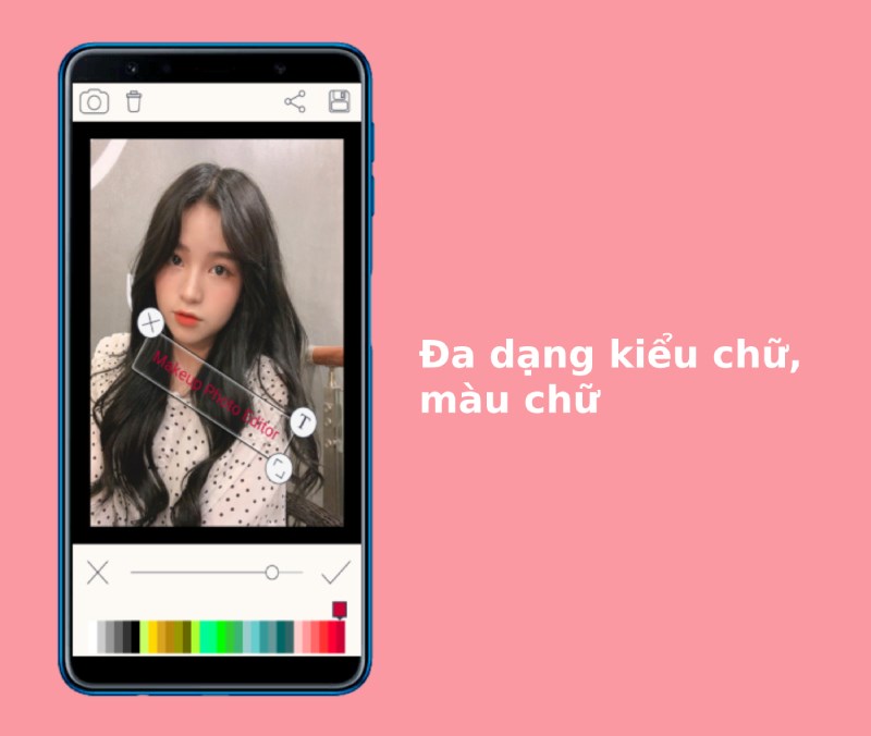  Makeup Photo Editor đa dạng về kiểu chữ, màu chữ.