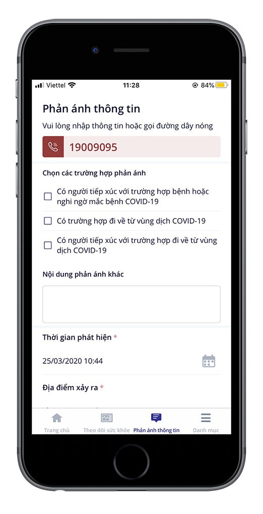 Phản ánh thông tin trên ứng dụng NCOVI