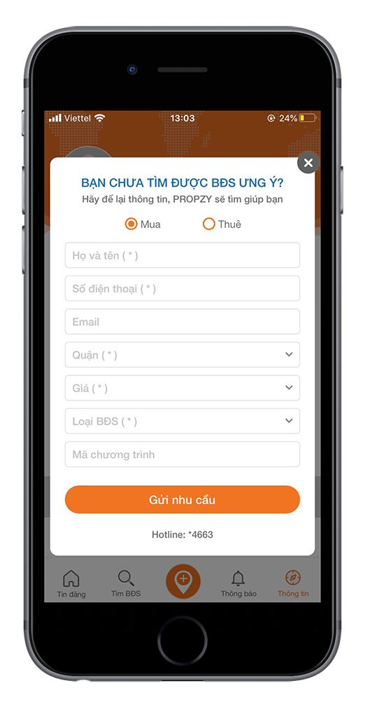Lọc nhu cầu tìm kiếm trên ứng dụng Prozy- Dịch vụ Bất động