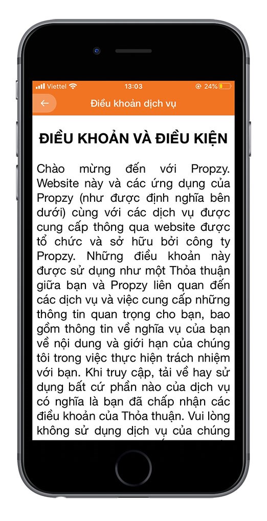 Điều khoản sử dụng trên ứng dụng Prozy- Dịch vụ Bất động
