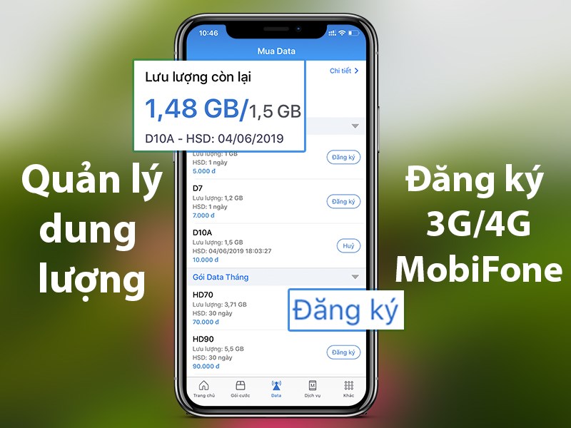 Quản lý dung lượng và đăng ký gói cước 3G/4G