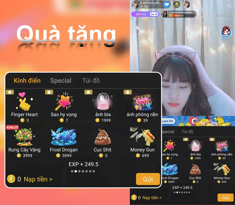 Tặng qu&agrave; cho Fan h&acirc;m mộ tr&ecirc;n Nonolive