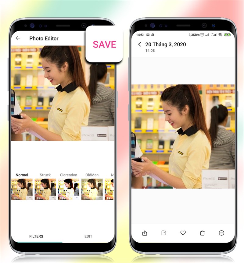 Photo B612 c&ograve;n hỗ trợ người d&ugrave;ng lưu ảnh với chất lượng cao.