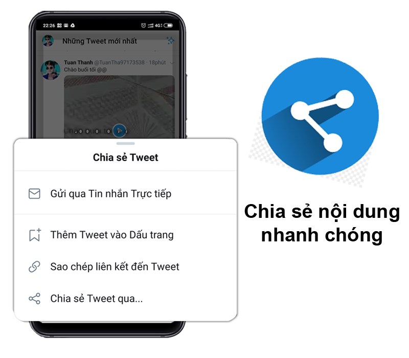 Có thể chia sẻ nội dụng trên Twitter đến mọi người