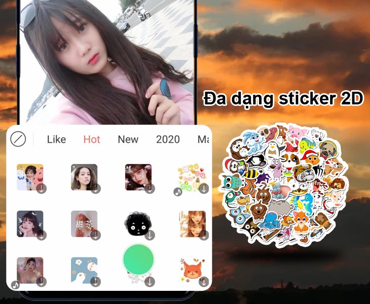 Nhiều sticker được tích hợp trên Wuta Camera