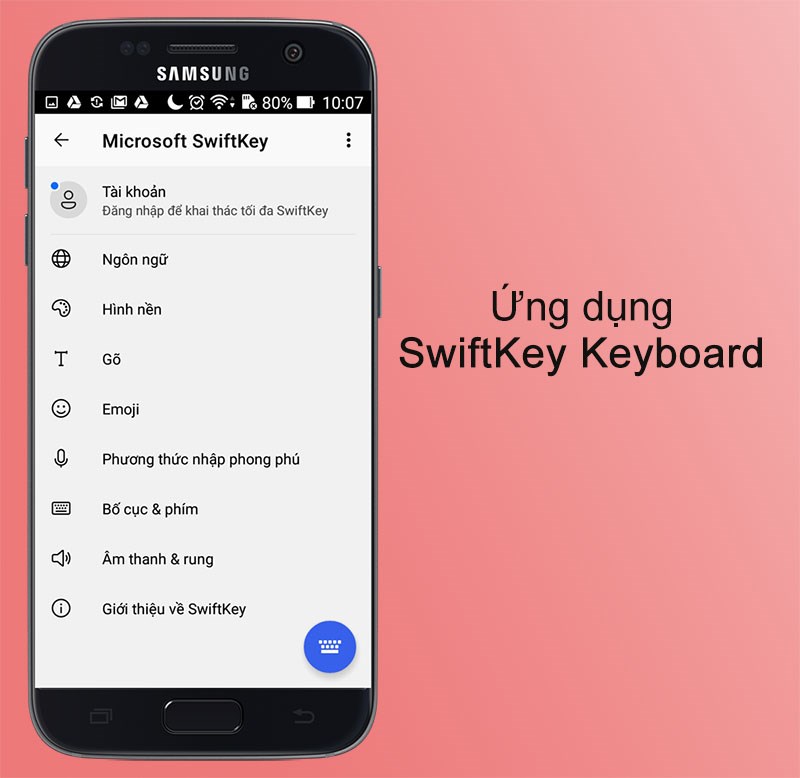 Giao diện ứng dụng SwiftKey Keyboard