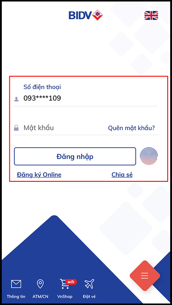 Đăng nhập vào ứng dụng BIDV Smart Banking