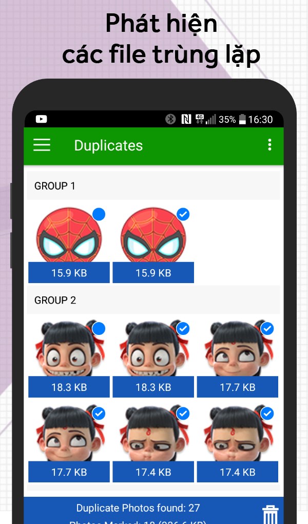 Ph&aacute;t hiện file, h&igrave;nh ảnh, sticker tr&ugrave;ng lặp