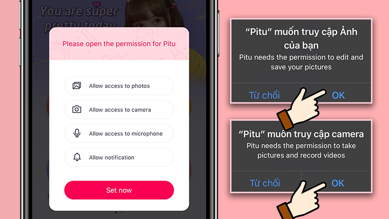 cho ph&eacute;p Pitu truy cập camera v&agrave; album ảnh