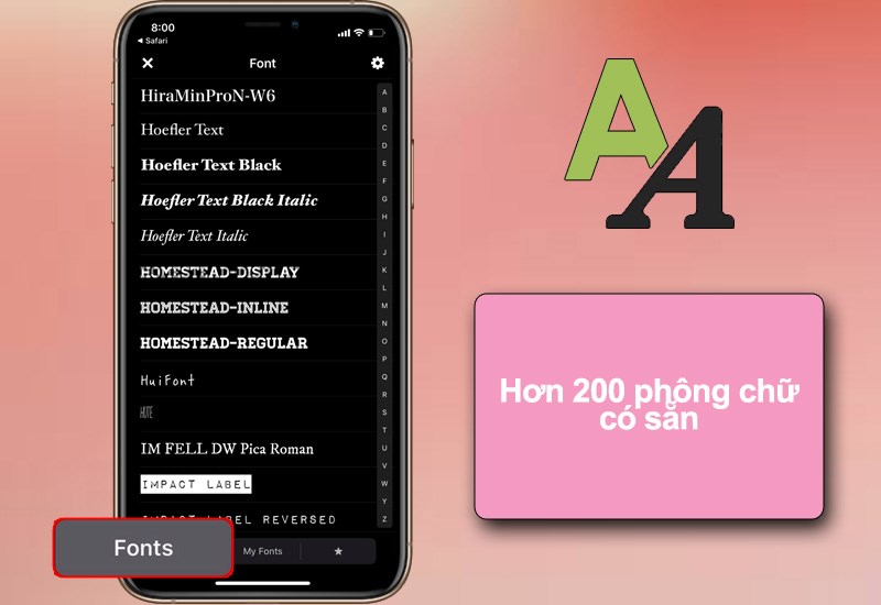 Hơn 200 phông chữ có sẵn