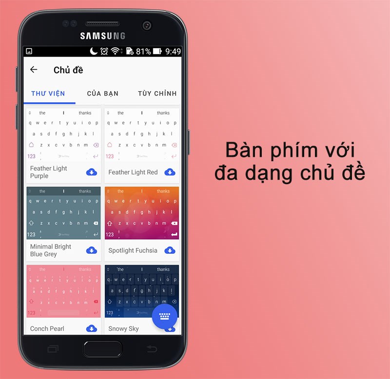 Chủ đề b&agrave;n ph&iacute;m đa dạng tr&ecirc;n ứng dụng SwiftKey Keyboard