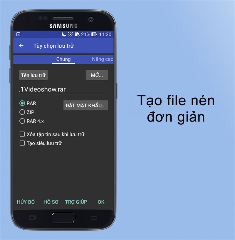 Tạo file nén đơn giản trên ứng dụng RAR- Trình tạo file nén, giải nén cho Android