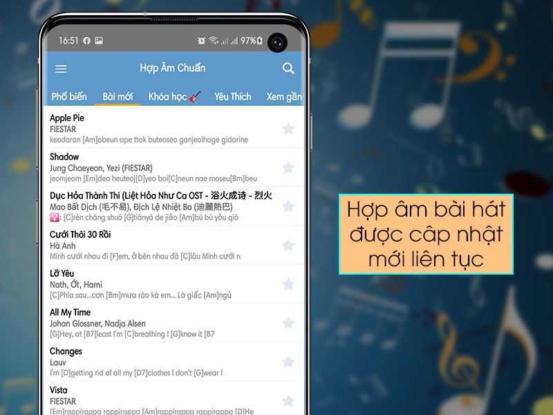 hợp âm bài hát được câp nhật liên tục